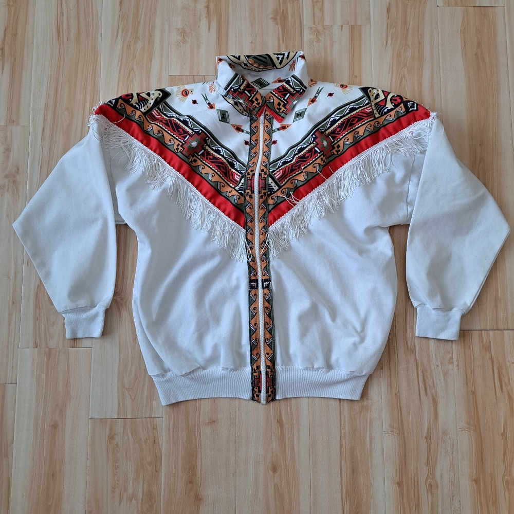 Vintage Wamcraft White Jacket with Red and Black Pattern
